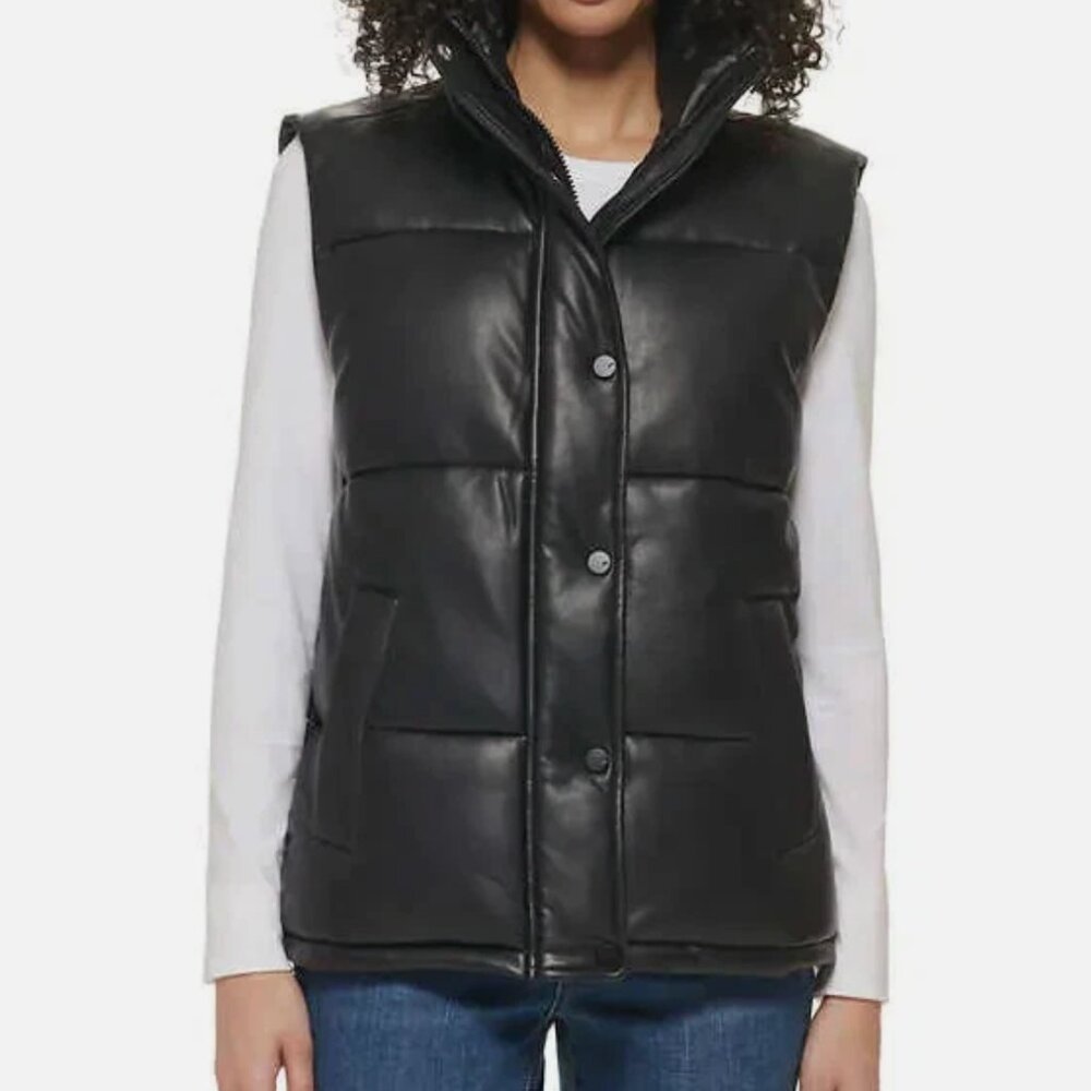 NWT Marc New York Faux Leather Puffer Vest, Black Size L